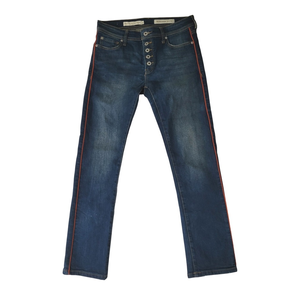 Pilcro and the Letterpress Button Jeans Womens 25 Blue‎ Red Piping Anthropologie